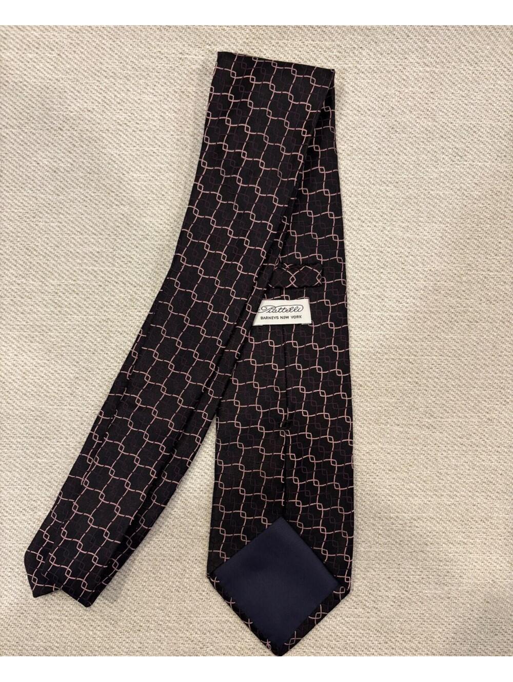 Piattelli Barneys New York Silk Tie Geometric Squares Pattern Made in Italy Brow